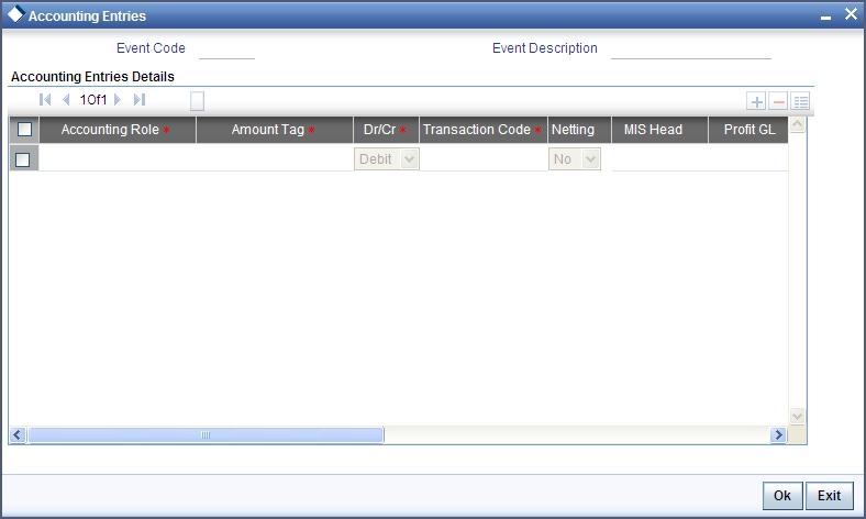 4.2.3 Maintaining Events Click the Events button to invoke the Events screen.