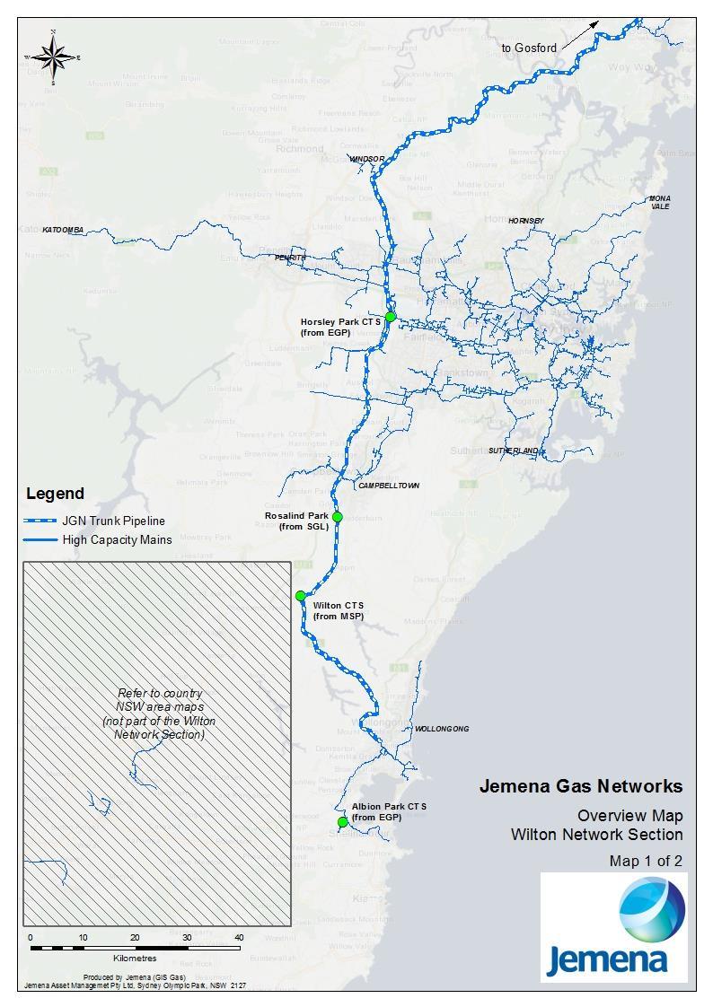Maps of high capacity mains (Wilton Network Section) JGN (NSW) Ltd