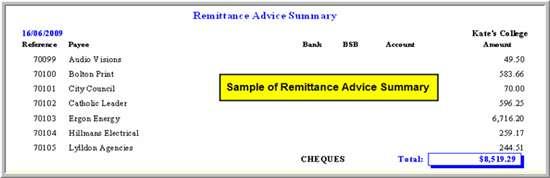 Sample Reports Example of Cheque Payment Remittance Advice