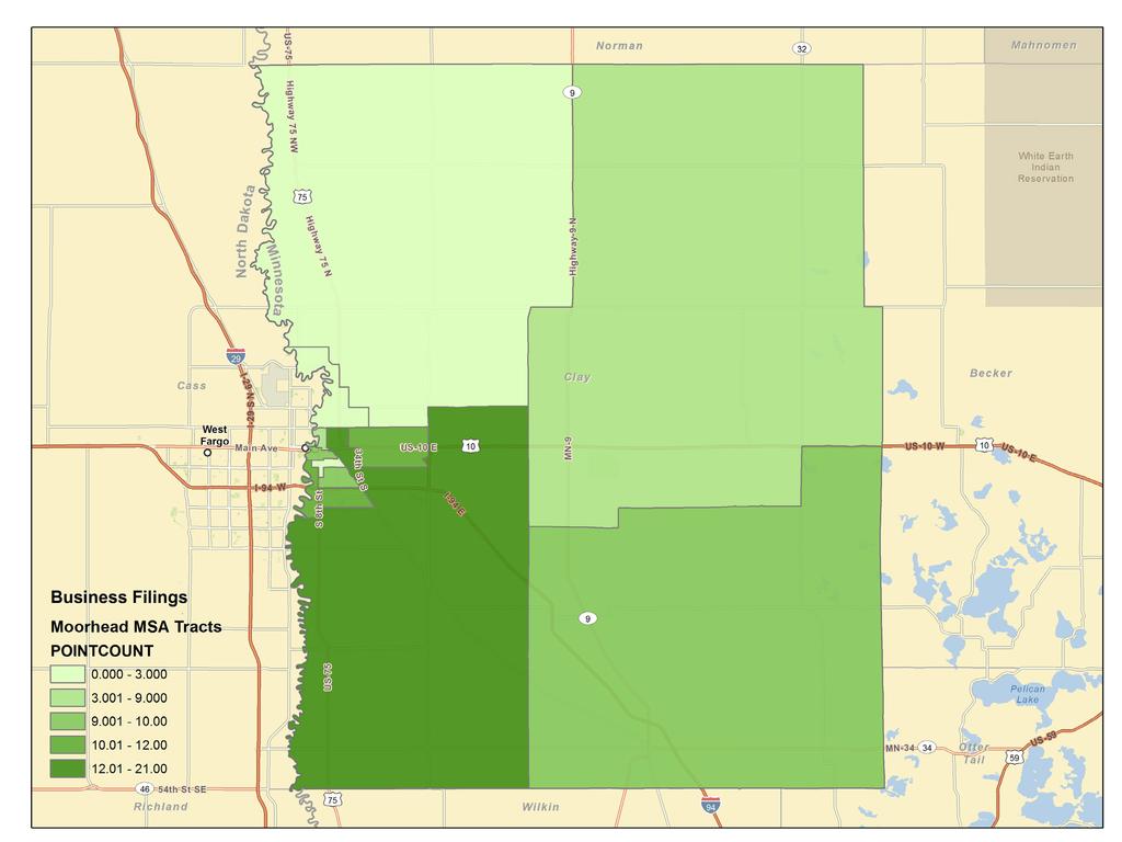Business Filings The maps below highlight new business formation by census tract in this year s first quarter in the Minnesota counties of the two Metropolitan Statistical Areas (MSA) in Northwest