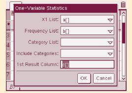 2. Enter the data and go to the One-Variable Statistics screen and make the entries shown.