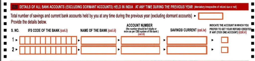 ITR 1 Bank account detail
