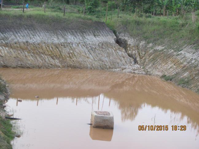 Picture 7: Showing Kagamba Valley tank in Rakai District with an eroded inlet and low water volume Source: OAG pictures taken during field inspection.