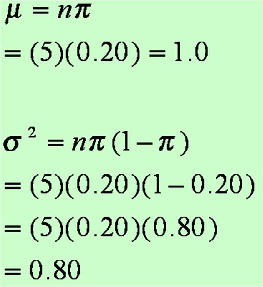 Binomial Dist. Mean and Variance: Example For the example regarding the number of late flights, recall that π =.