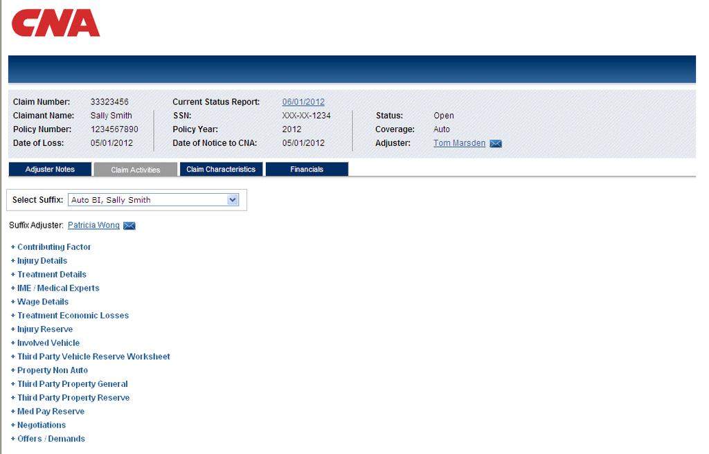 Claim Status Click on the Claim Activities tab The Claim Activities tab is where you can view information the adjuster has documented in structured fields rather than notes.
