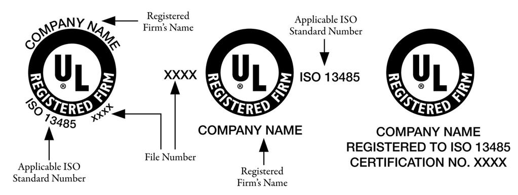 Examples of acceptable compositions: A.4 Application The following guidelines describe acceptable applications of the UL Registered Firm Mark: A.4.1.