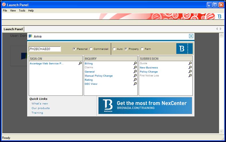 Uploading new business using NexCenter NexCenter will launch and transaction options will appear. Select New Business.