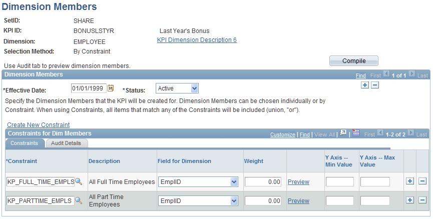 Chapter 3 Establishing and Maintaining KPIs When you access this page, specify whether to define the KPI dimension members by a rule, or by individual object IDs.