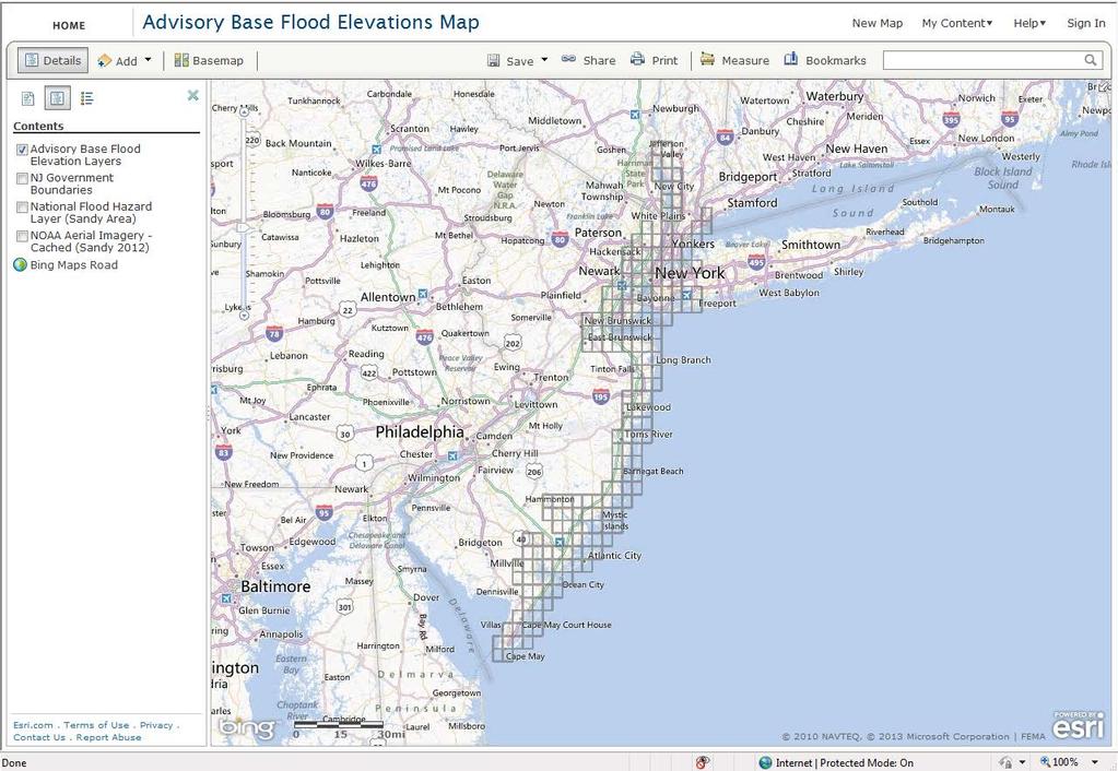 FEMA GeoPlatform Interactive ABFE Map 35 Sandy + BW-12: Changing the