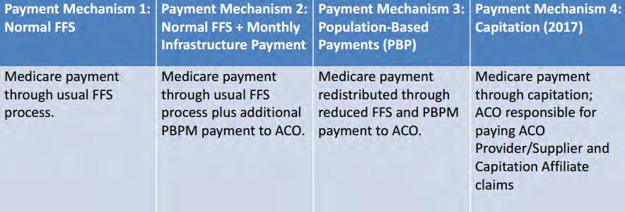 New Payment Mechanism in Next Gen Model Goals of payment mechanisms: Offer ACOs the opportunity for stable and predictable cash flow Facilitate