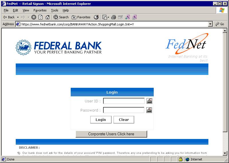 If you wish to make payment by Retail Banking, enter the User ID / Password and click on the Login button.