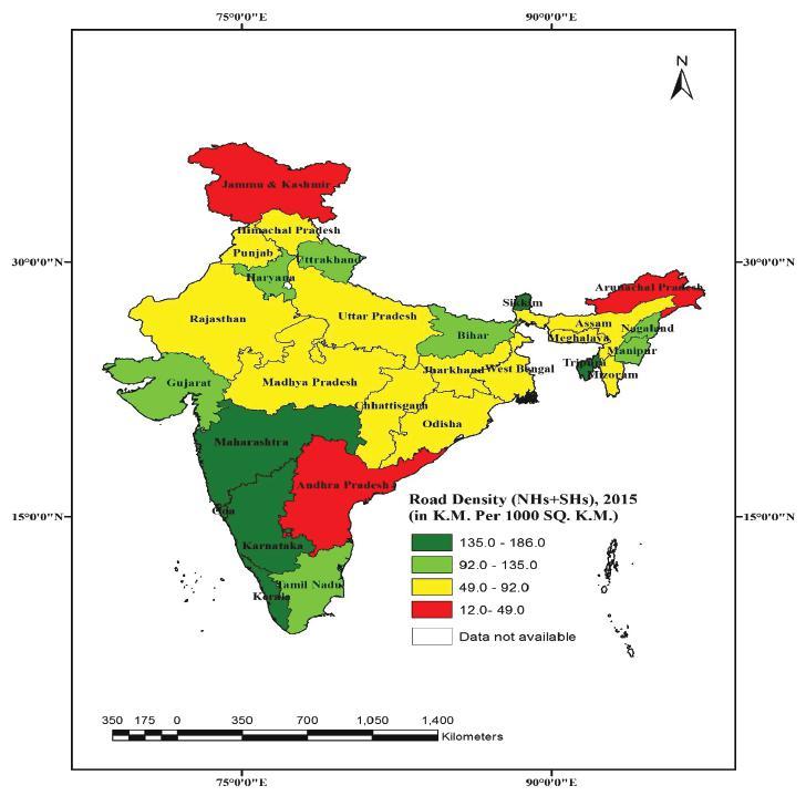 134 Economic Survey 2017-18 Volume 2 Map 1 : Density of National Highways (NHs) and State Highways (SHs) in India (In K.M. Per 1000 SQ K.M. of Area) Source: Ministry of Statistics & Programme Implementation 8.