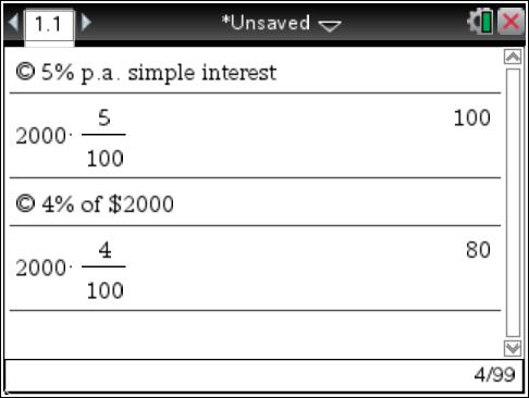 2 Technology Calculating the interest amount for the first year Open a new Calculator page. Determine how much interest would be paid for the first year by each of the two investment plans.