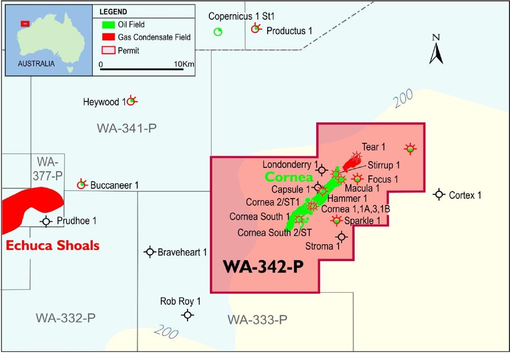 Browse Basin Interest WA-342-P Browse Basin This permit is held by the Cornea Joint Venture which consists of the following interests: Coldron Group 29.100% Moby Oil & Gas Limited 22.