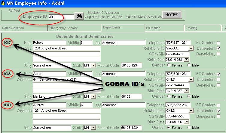 Dependents tab When Due message. Words that tell the COBRA/Retiree participant when the payment(s) are due to the school district.