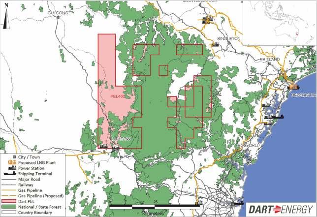 PEL 460 Location: Hunter West, NSW Interest: Dart Energy 100% Gross Resource (MBA): OGIP 1,132 Bcf, Prospective resource 527 Bcf 2 PEL 460 is located in the Western Hunter Valley region of NSW