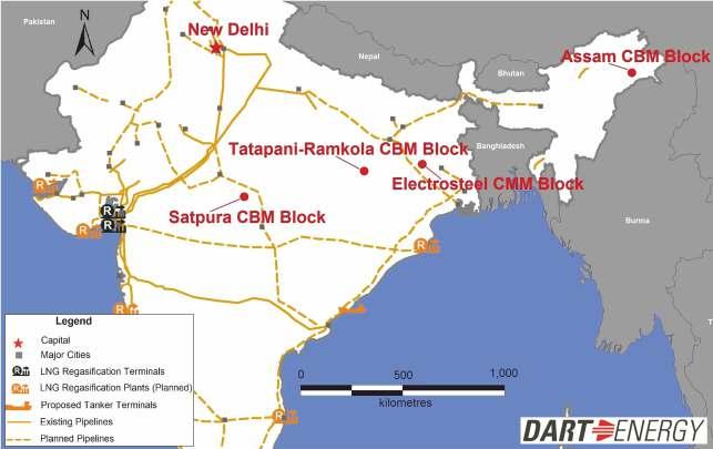7.4 India 2 Dart Energy holds interests in three active CBM licences in India,