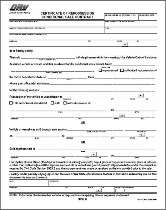 REPOSSESSION FORM SAMPLE Online go to: