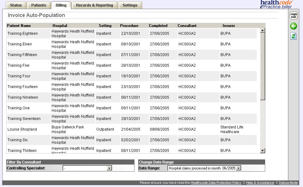 -Select Billing, Invoice Auto-Population For non-anaesthetists the data can take up to 1 minute to load.
