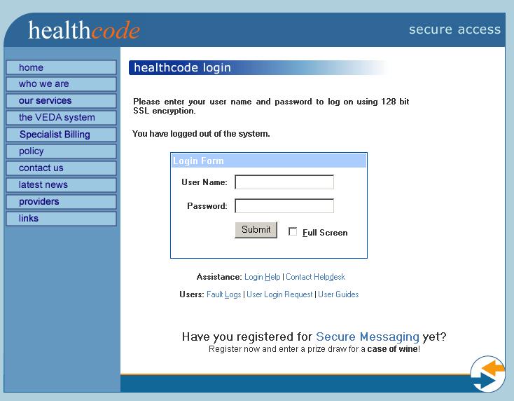 Logging onto E Practice biller You are now ready to logon to E Practice biller To logon to our site enter www.healthcode.co.uk in your browser address bar and press enter.