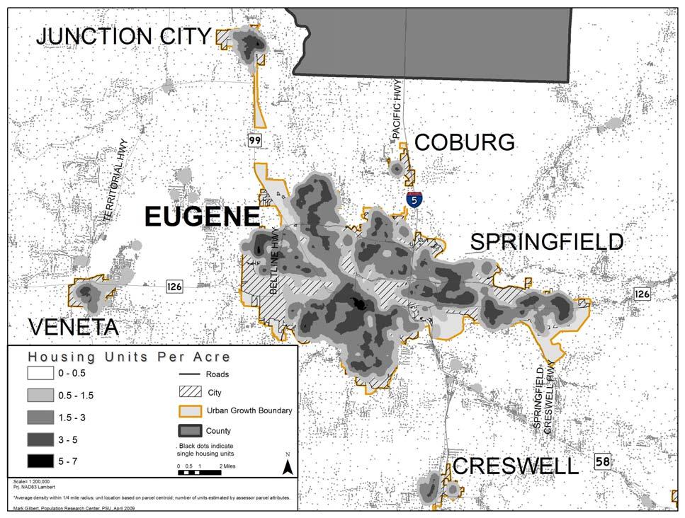 Housing Density Maps (2008) Lane County Cities & Urban Boundary Areas The following maps show the density distribution of existing housing in and around the cities of Lane County.