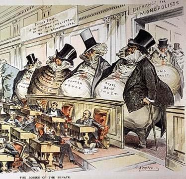 Antitrust In late 1800 s, large corporate conglomerates ( trusts ) held monopolies, e.g., Standard Oil Steel Railroads Copper Sugar Others Their power allowed them to: Control prices.
