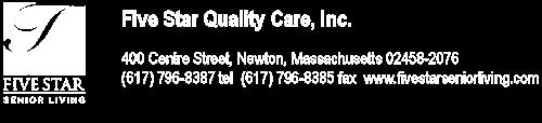 November 3, 2016 Five Star Quality Care, Inc. Announces Third Quarter 2016 Results NEWTON, Mass.--(BUSINESS WIRE)-- Five Star Quality Care, Inc.