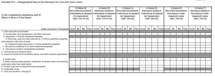Schedule RI-C Disaggregated Data on the Allowance for Loan and Lease Losses New Schedule added A new Schedule RI C, Disaggregated Data on the Allowance for Loan and Lease Losses, in which
