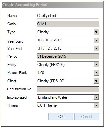 When setting up an FRS 102 Charity Client, in the Create Client Wizard Main Details tab, the Contact Type is Not for Profit.