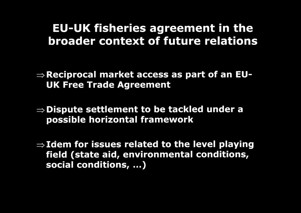 settlement to be tackled under a possible horizontal framework =>Idem for issu es