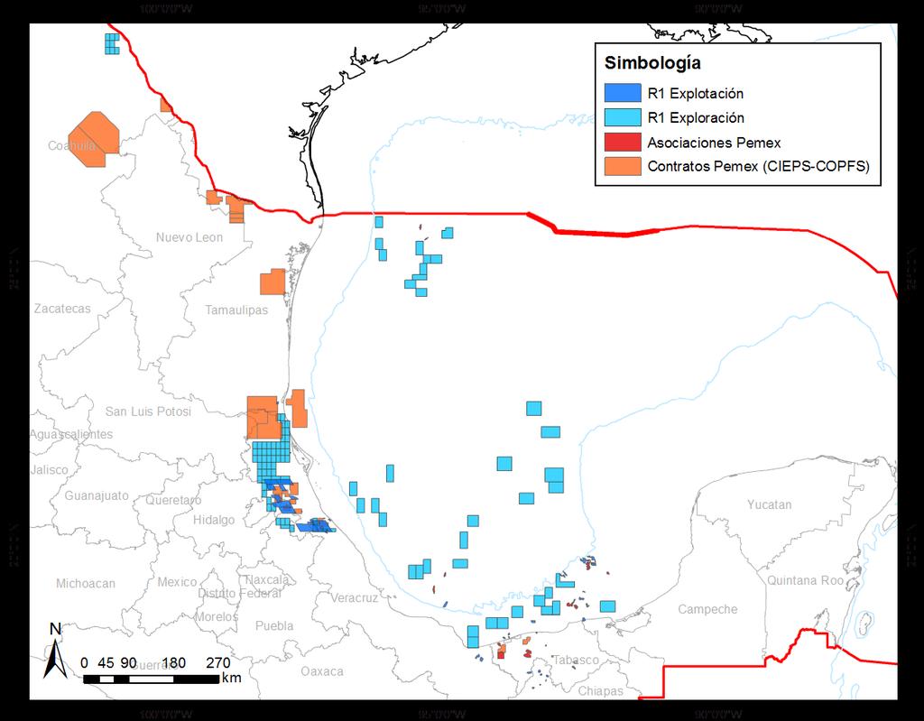 Round 1 General Map R1 Extraction R1 Exploration Pemex s farm-outs Pemex s current contracts