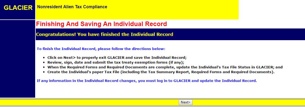 Step 21: Finishing and Saving Your Individual Record Directions and contact information