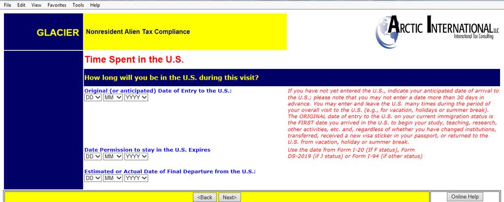 STEP 2: ORIGINAL DATE OF ENTRY: Enter the arrival date from your current visa.