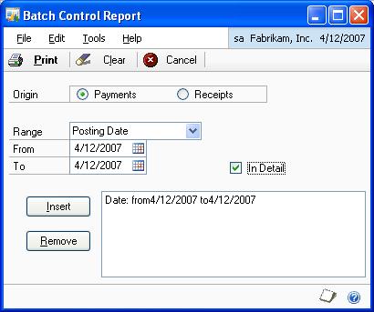 PART 4 INQUIRY AND REPORTING 2. Select the range for the report in the Range field. The options are Vendor ID and Posting Date. 3.