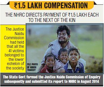 NHRC Rebuffs Government, Asks It to Pay Hooch Victims By Express News Service Published: 14th March 2015 06:03 AM Last Updated: 14th March 2015 06:03 AM BHUBANESWAR:In a major embarrassment to the