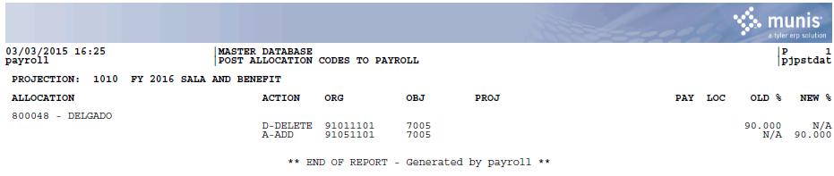 Based on the timing of your first payroll when these allocation codes become effective, post the updated codes from