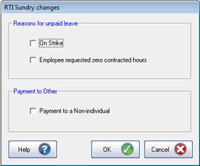 RTI Sundry Reasons for unpaid leave These fields are available when clicking the RTI Sundry button in Payroll Calculations and should only be used if the employee is not being paid for one of these