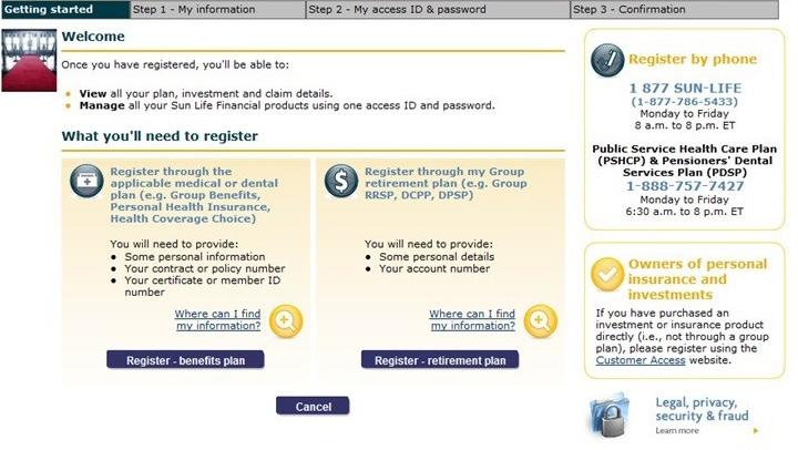 Step 1 getting started Sign in to mysunlife.ca/purolator. Enter your access ID and password. Select Sign in. On the next screen, select Register retirement plan.