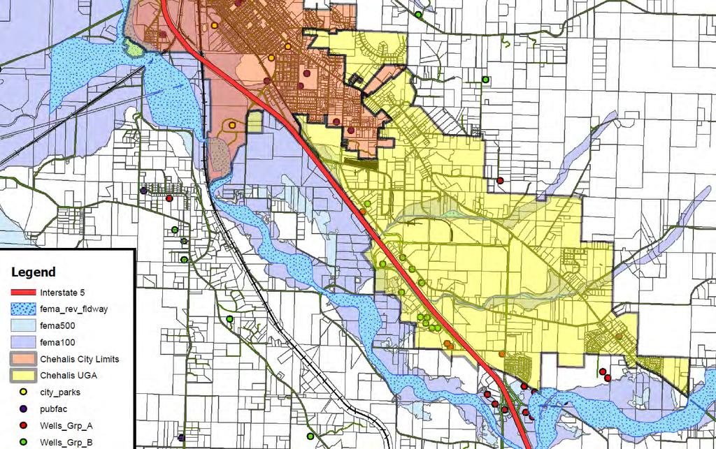 Chehalis urban growth area (UGA) excludes most, but not all, of the nearby floodplain FLOOD HAZARD AREA REGULATIONS While plans and zoning ordinances guide development to or away from various