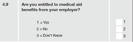 Statistics South Africa 43 02-11-02 Question 4.9 Medical aid or health insurance contribution (Q49MEDICAL) (@118 1.
