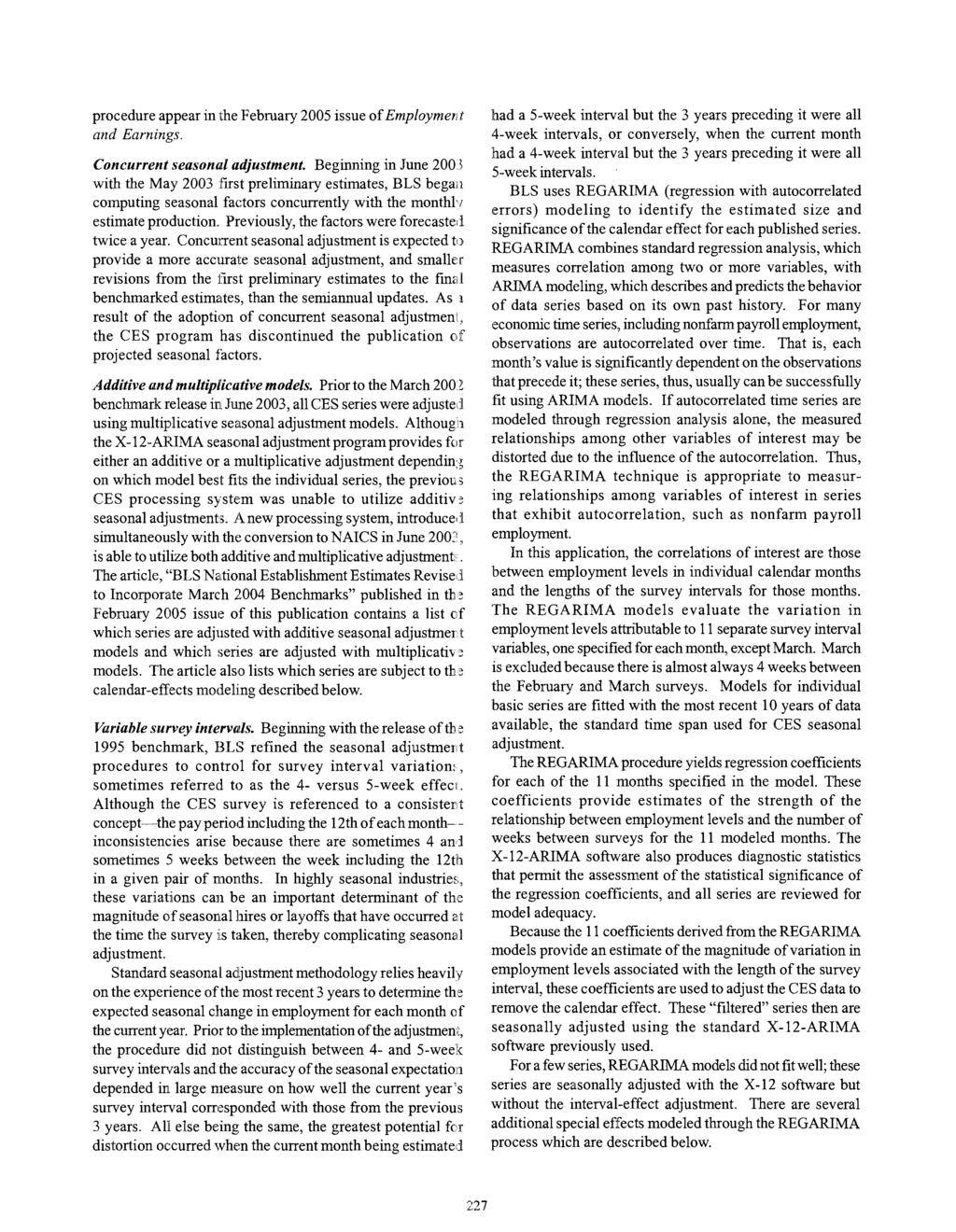 procedure appear in the February 2005 issue of Employment and Earnings.