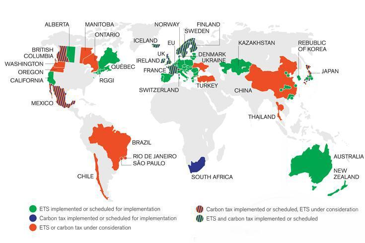Carbon Pricing around the World: Existing and Scheduled