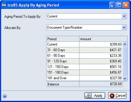 The Apply By Aging Period window 6.
