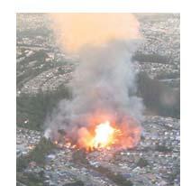 San Bruno Pipeline Explosion As an example, the 2010 San Bruno explosion of a PG&E gas pipeline leveled 35 homes and killed 8 people.