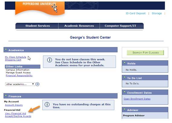 Step 2: View financial aid award eligibility The Award Summary page displays the types and