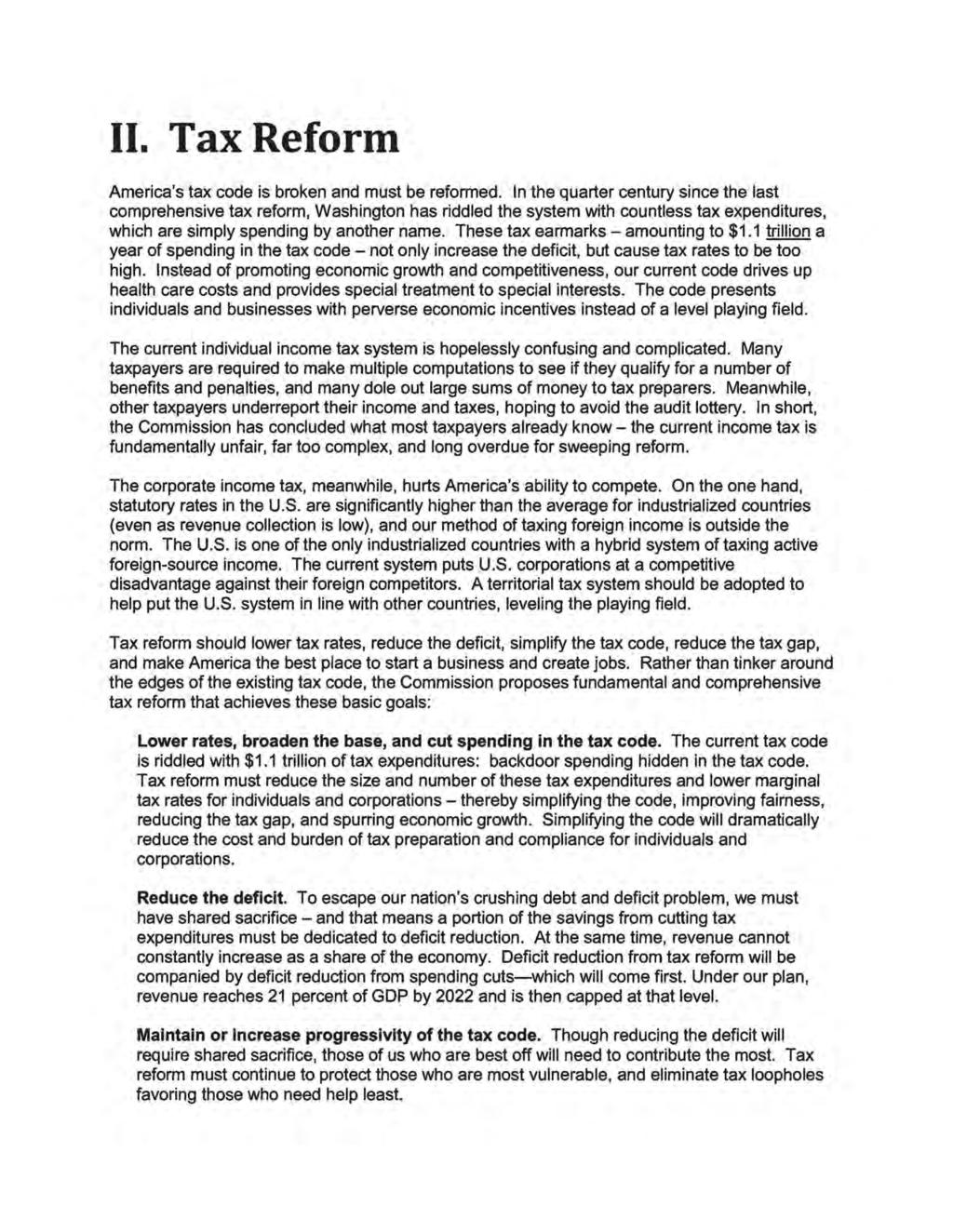 II. Tax Reform America's tax code is broken and must be reformed.