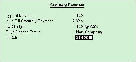 TCS Transactions The completed Statutory Payment screen appears as shown Figure 3.