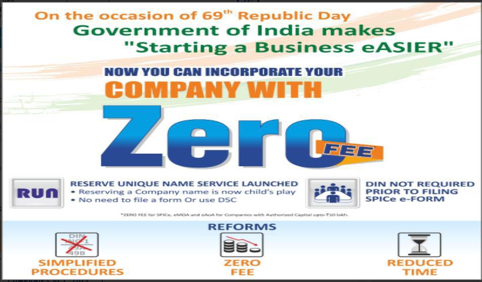 One can incorporate Company with zero fee Zero fee for Form SPICe,