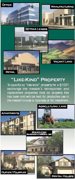 LIKE KIND REAL PROPERTY ALL DOMESTIC REAL PROPERTY HELD FOR A QUALIFIED USE IS LIKE KIND TO ALL DOMESTIC REAL PROPERTY HELD FOR A QUALIFIED USE.