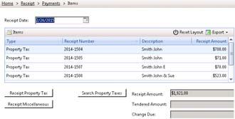 Property Tax Receipting Group From the Items screen, you can delete parcels from the payment or search to add more parcels.